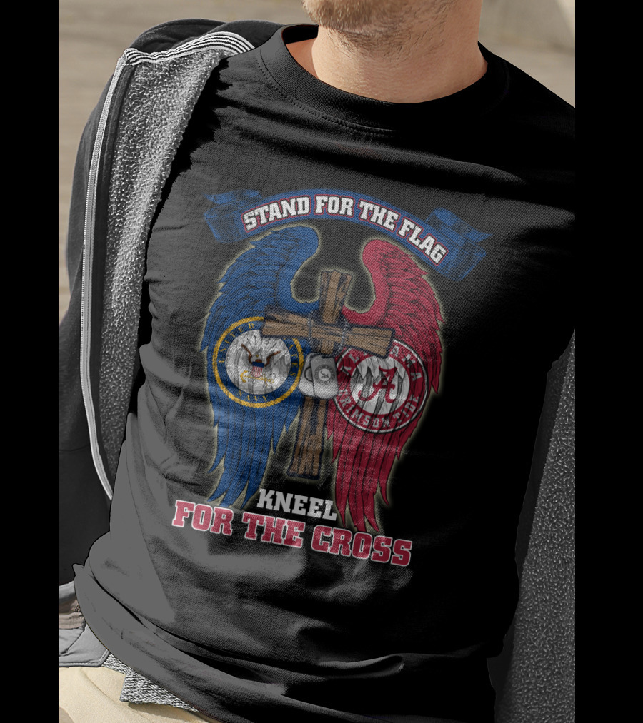Stand For The Flag Kneel For The Cross Us Navy Alabama Crimson Tide T-Shirt
