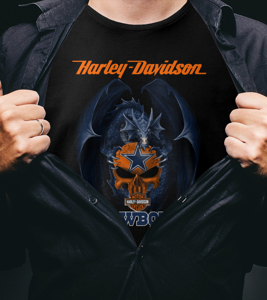 Harley Davidson Dallas Cowboys Dragon Helmet T-Shirt