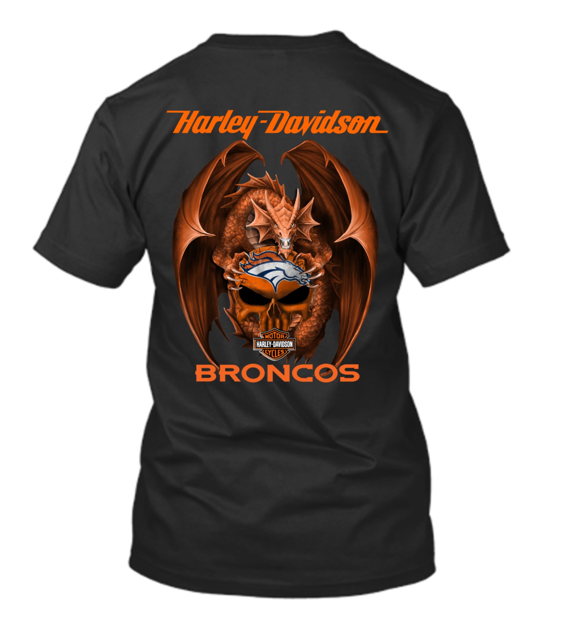 Harley Davidson Denver Broncos Dragon Motor Cycles T-Shirt