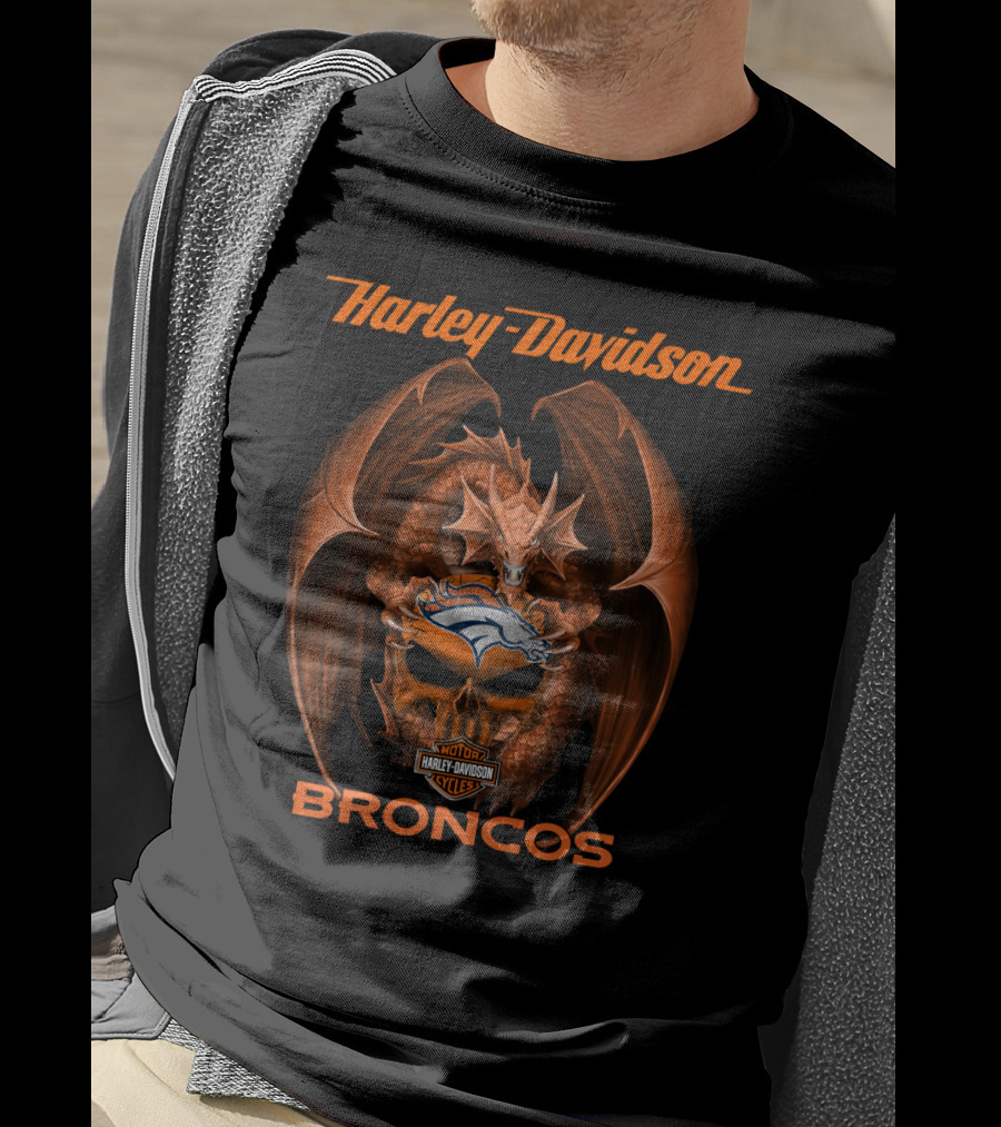 Harley Davidson Denver Broncos Dragon Motor Cycles T-Shirt