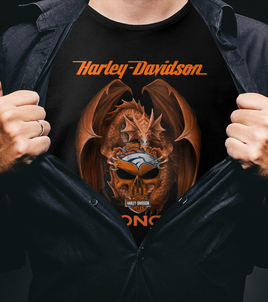 Harley Davidson Denver Broncos Dragon Motor Cycles T-Shirt