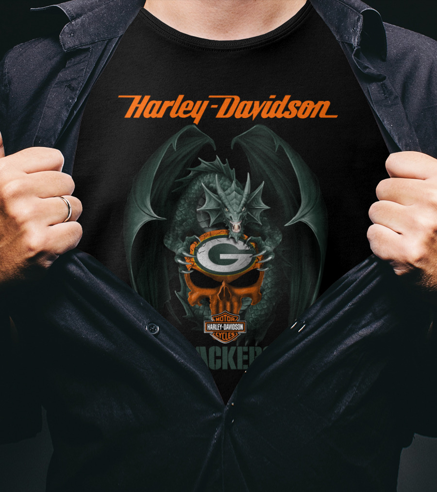 Harley Davidson Green Bay Packers Dragon Motorcycles T-Shirt