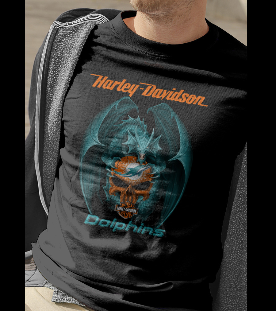 Harley Davidson Miami Dolphins Motor Cycles Dragon T-Shirt