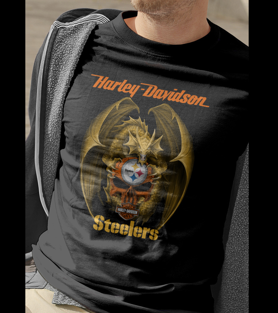 Harley Davidson Pittsburgh Steelers Dragon Nfl Motif T-Shirt