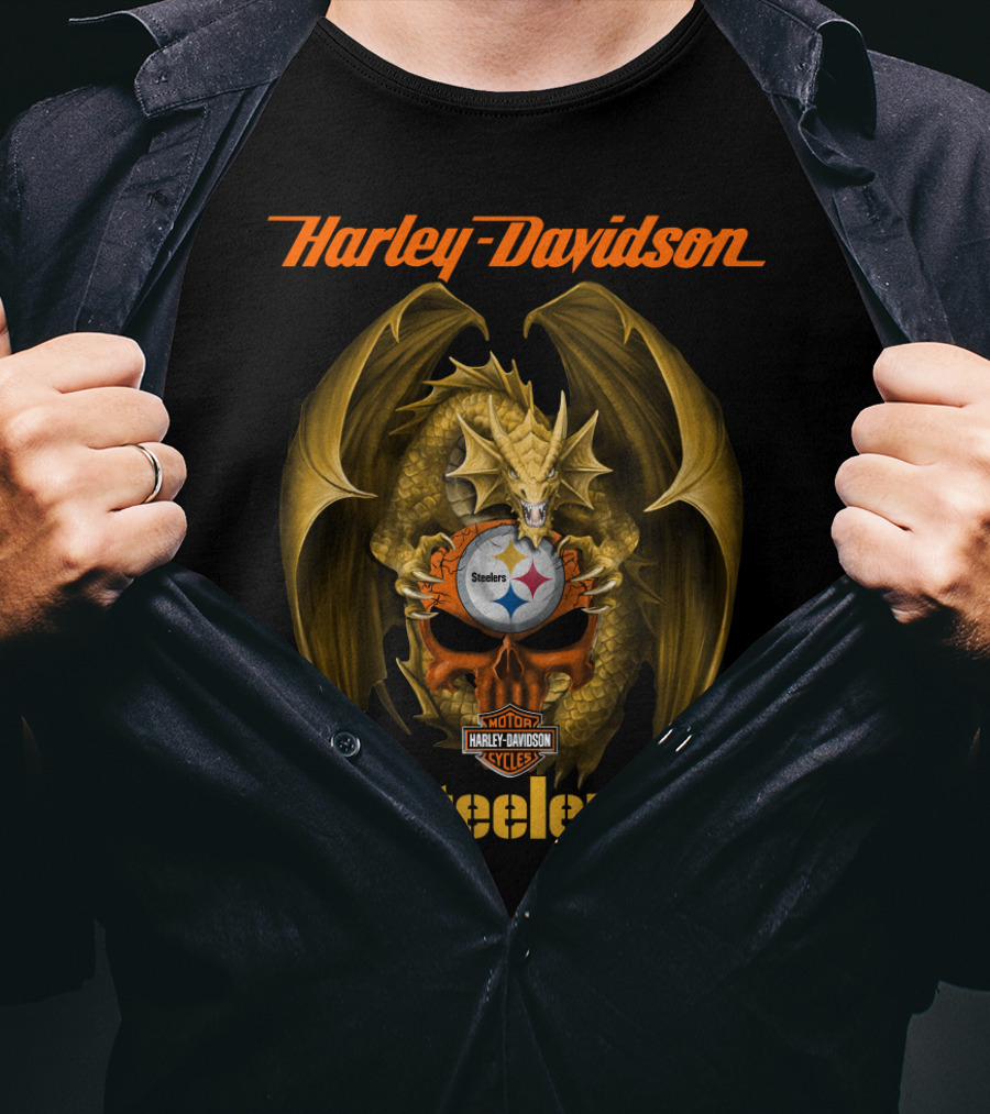 Harley Davidson Pittsburgh Steelers Dragon Nfl Motif T-Shirt
