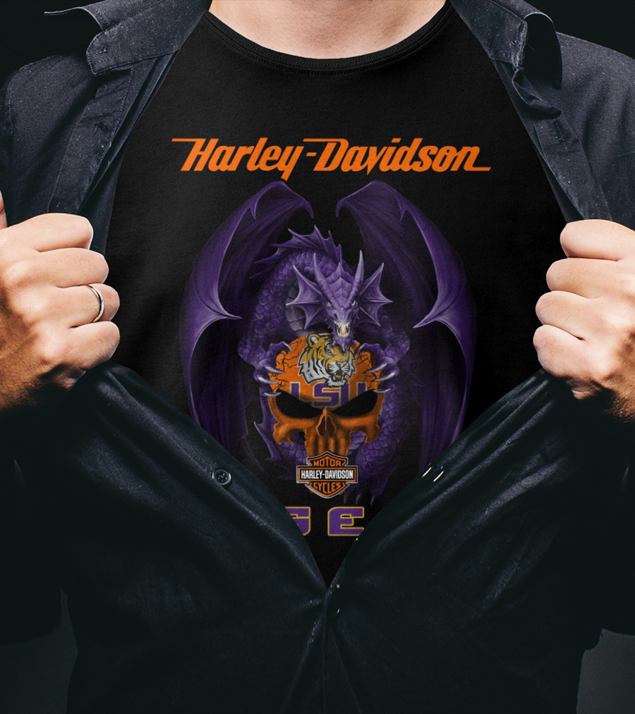 Harley Davidson Motor Cycles Lsu Tigers Dragon T-Shirt