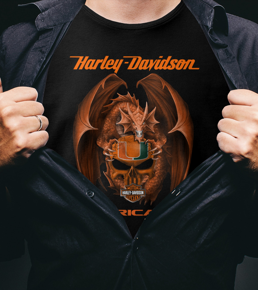Harley Davidson Hurricanes Dragon Miami Motor Cycles T-Shirt