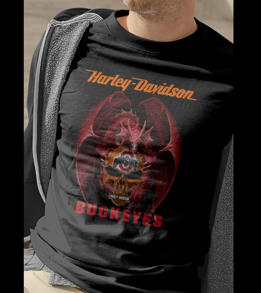 Harley Davidson Ohio State Buckeyes Dragon Motor Cycles T-Shirt