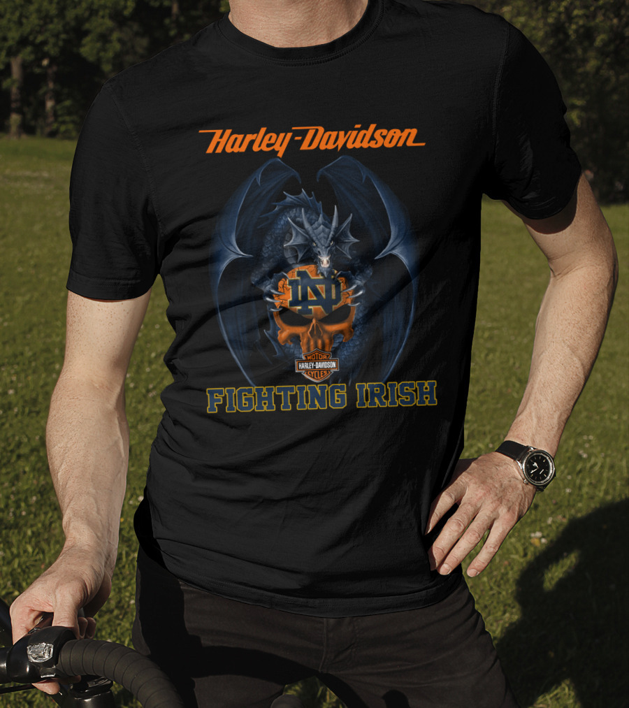 Harley Davidson Notre Dame Fighting Irish Dragon Motif T-Shirt