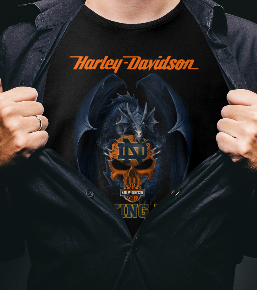 Harley Davidson Notre Dame Fighting Irish Dragon Motif T-Shirt