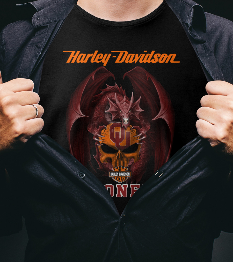 Harley Davidson Motorcycle Cycles Oklahoma Sooners Dragon T-Shirt