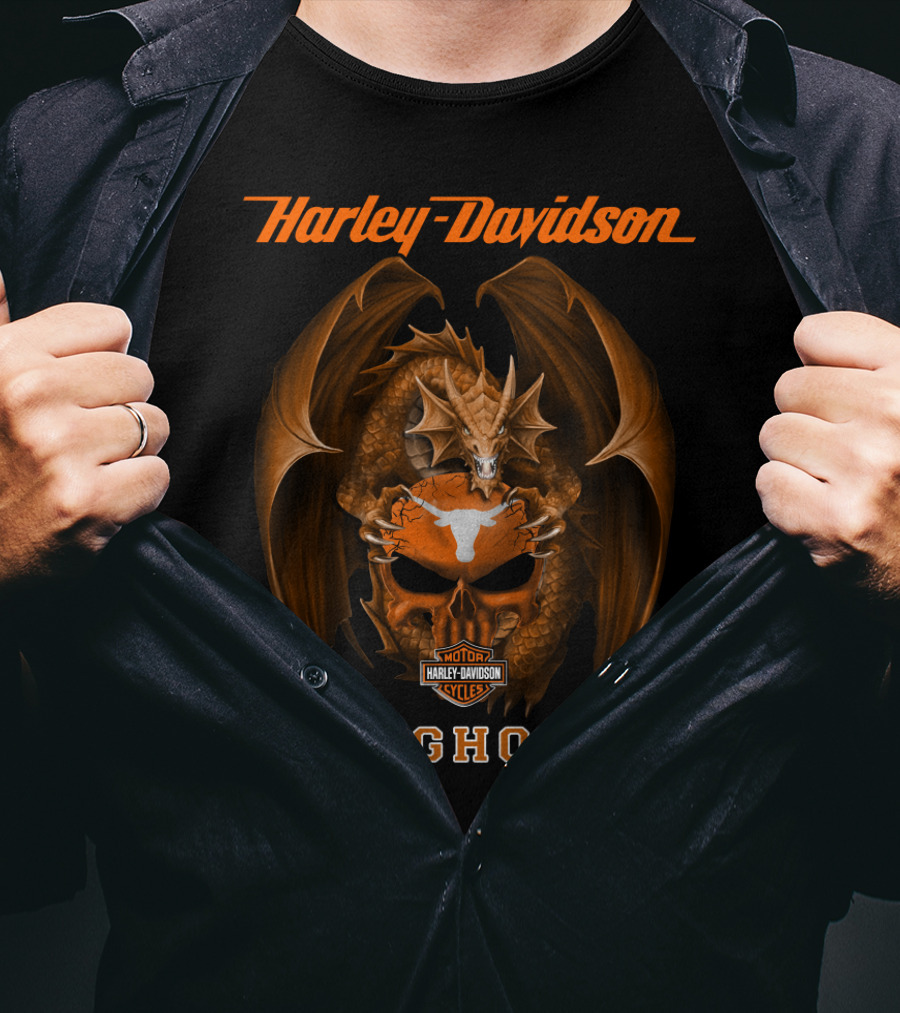 Harley Davidson Motor Cycles Longhorns Dragon T-Shirt