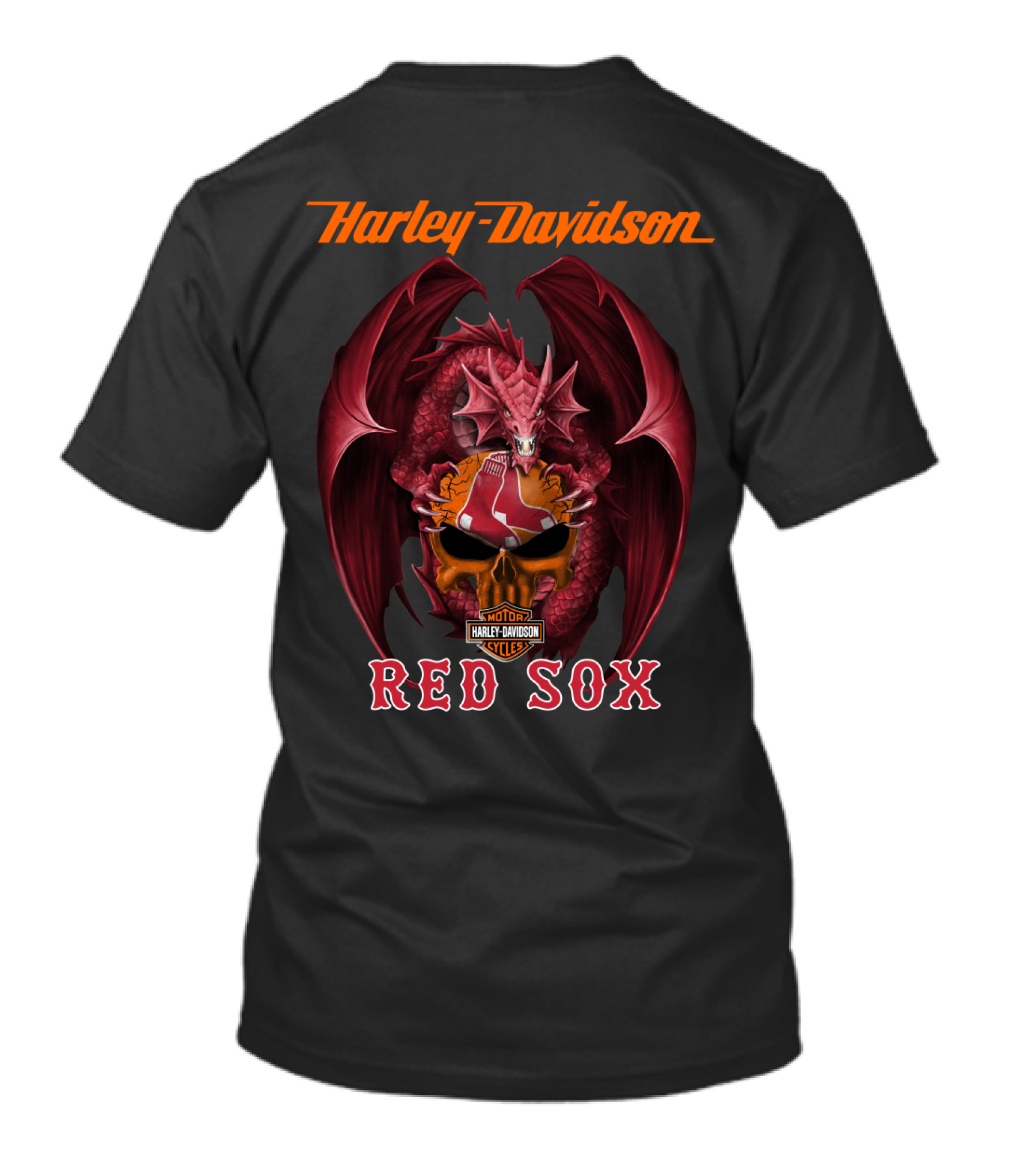 Harley Davidson Red Sox Dragon Skull Motor Cycles T-Shirt