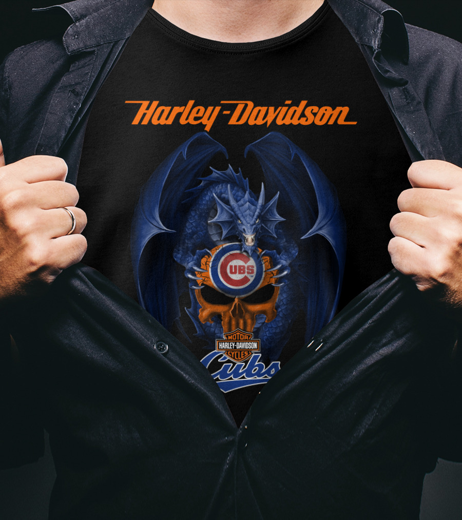 Harley Davidson Chicago Cubs Dragon Motor Cycles T-Shirt