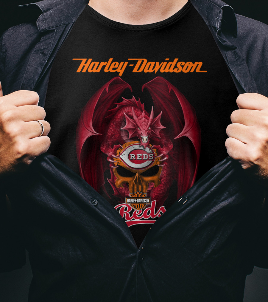 Harley Davidson Motor Cycles Reds Dragon Cincinnati Reds T-Shirt