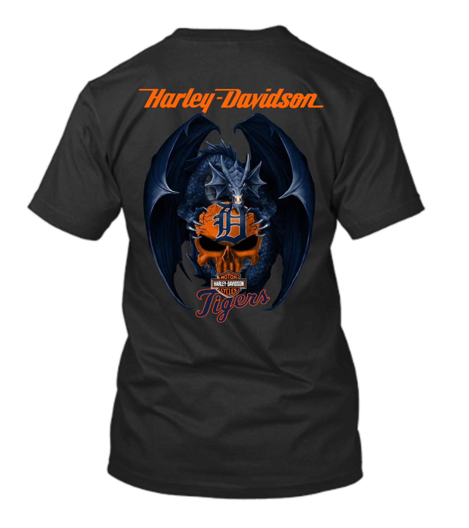 Harley Davidson Detroit Tigers Dragon Motor Cycles T-Shirt