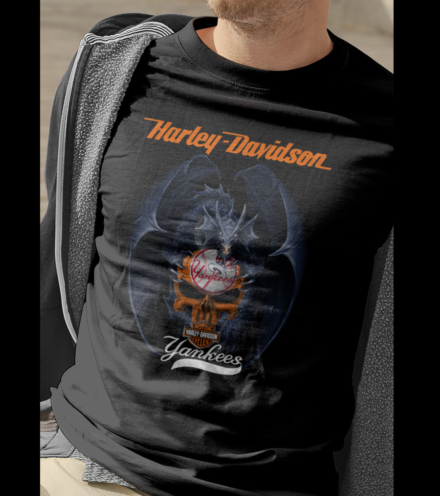 Harley Davidson Yankees Dragon Motor Cycles T-Shirt