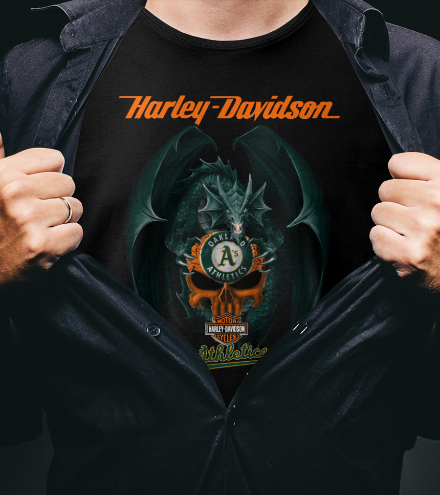 Harley Davidson Oakland Athletics Dragon Motor Cycles T-Shirt
