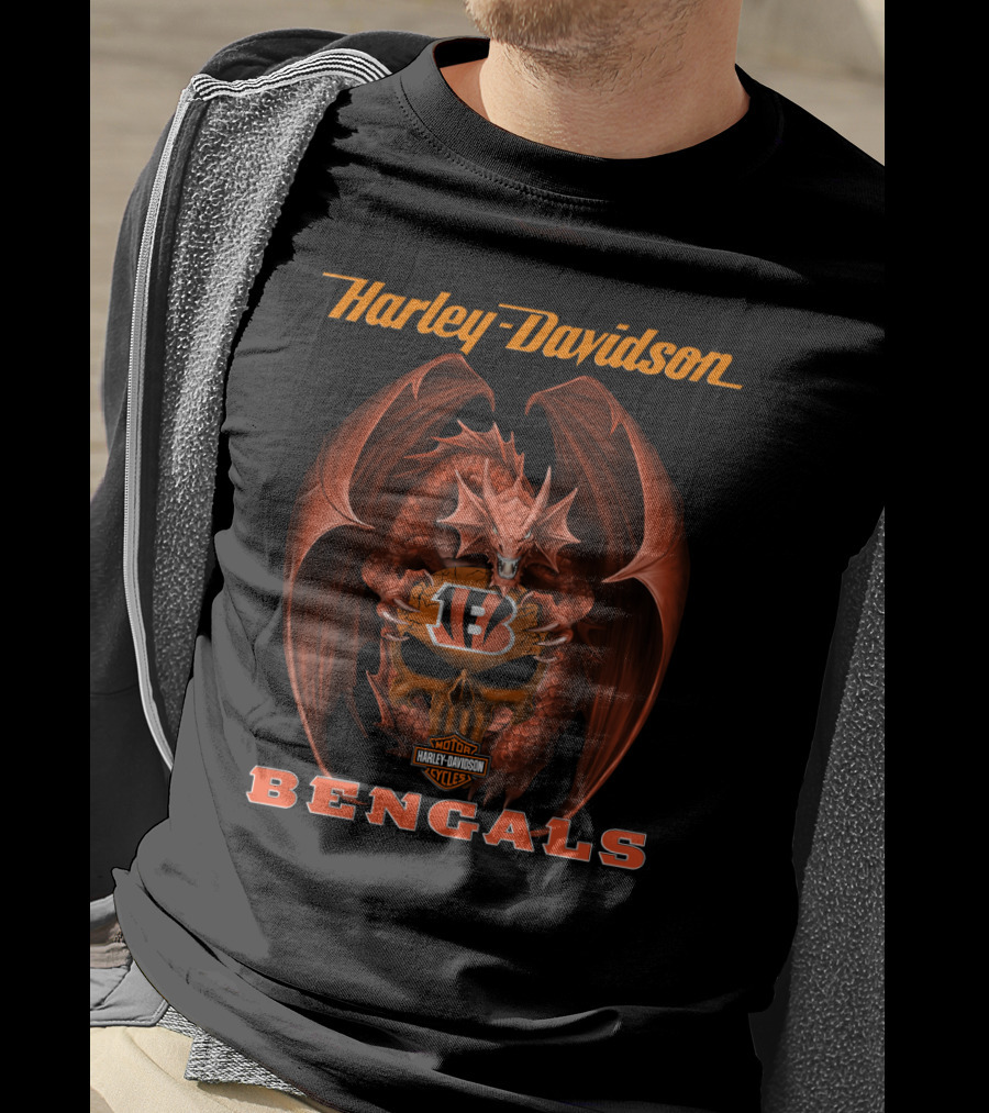 Harley Davidson Cincinnati Bengals Dragon Helmet T-Shirt