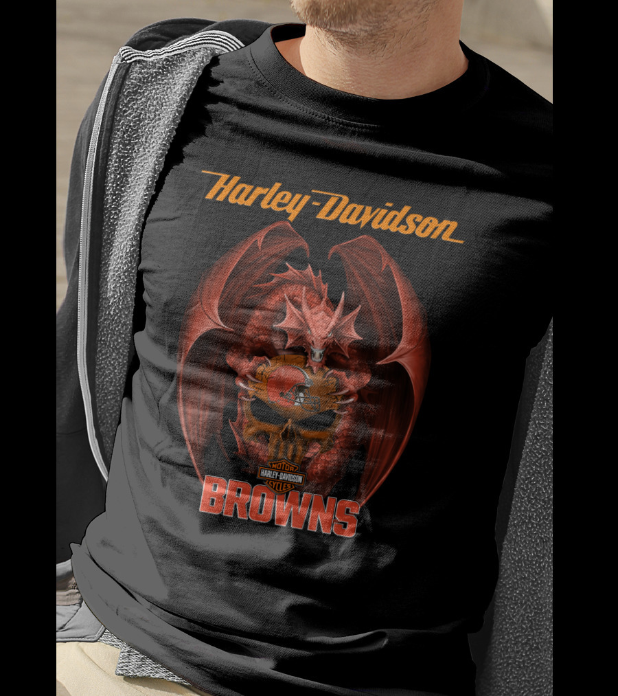 Harley Davidson Motorcycles Dragon Cleveland Browns T-Shirt