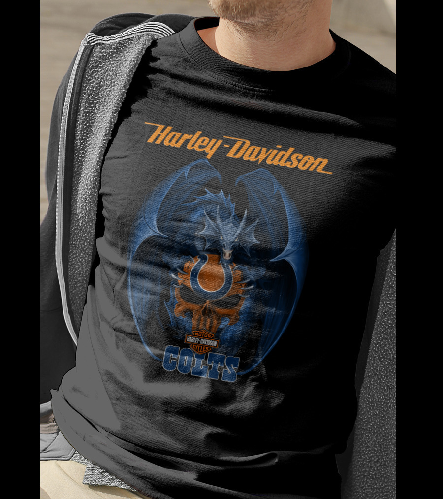 Harley Davidson Colts Dragon Skull Motorcycles Indianapolis T-Shirt