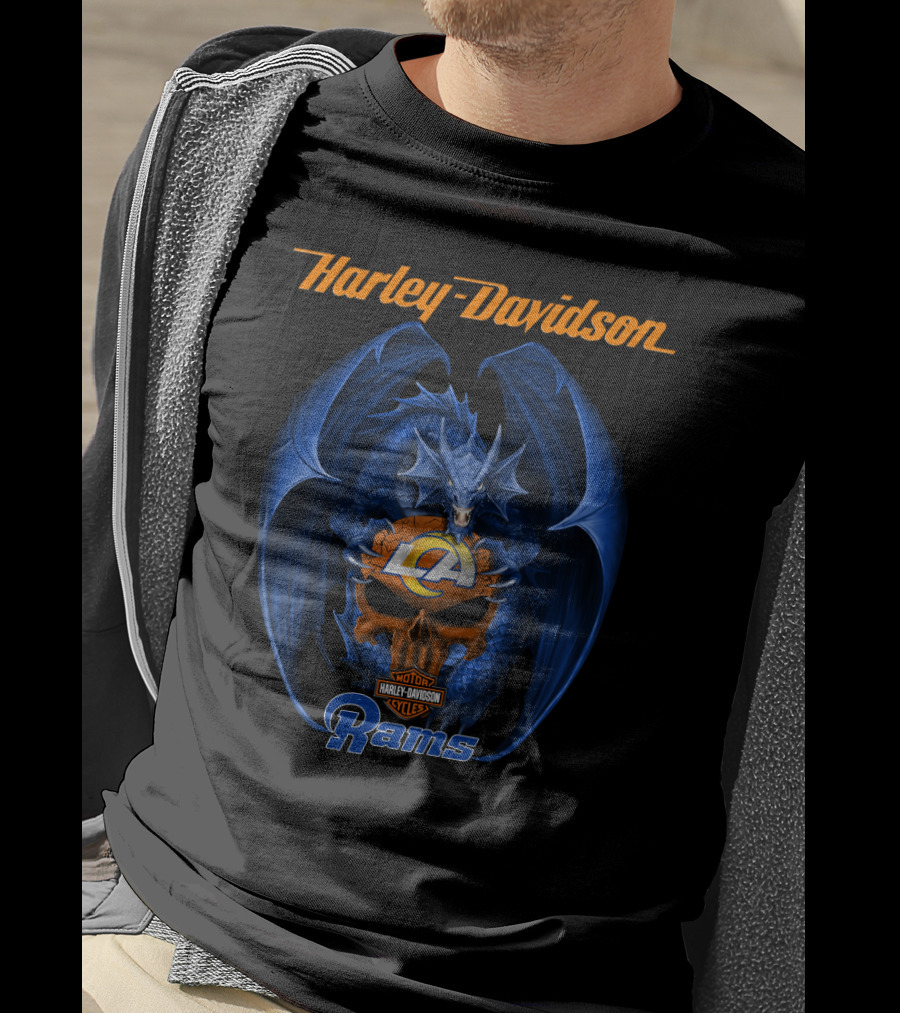 Harley Davidson Los Angeles Rams Motor Cycles Dragon T-Shirt