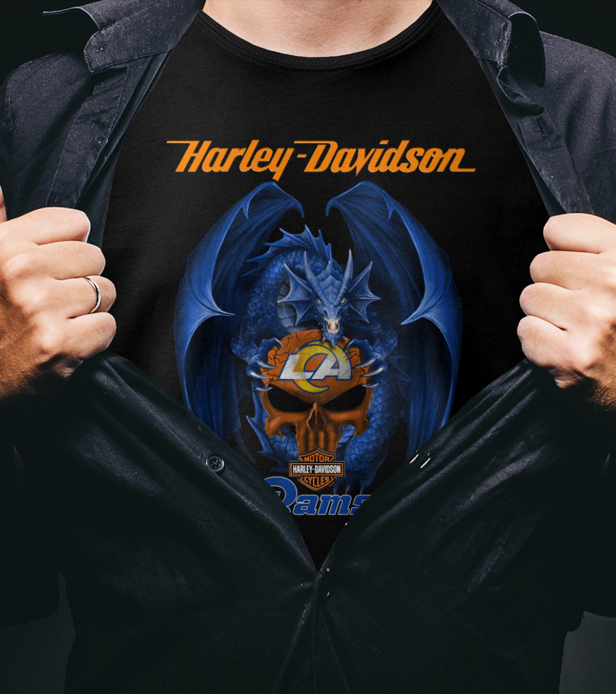 Harley Davidson Los Angeles Rams Motor Cycles Dragon T-Shirt