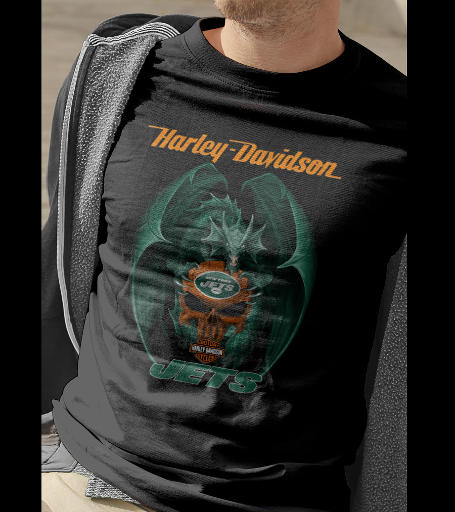 Harley Davidson New York Jets Dragon Motorcycles Jets T-Shirt
