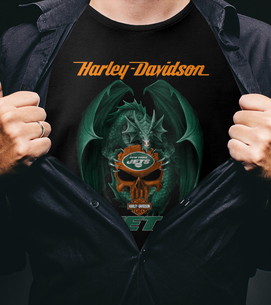 Harley Davidson New York Jets Dragon Motorcycles Jets T-Shirt