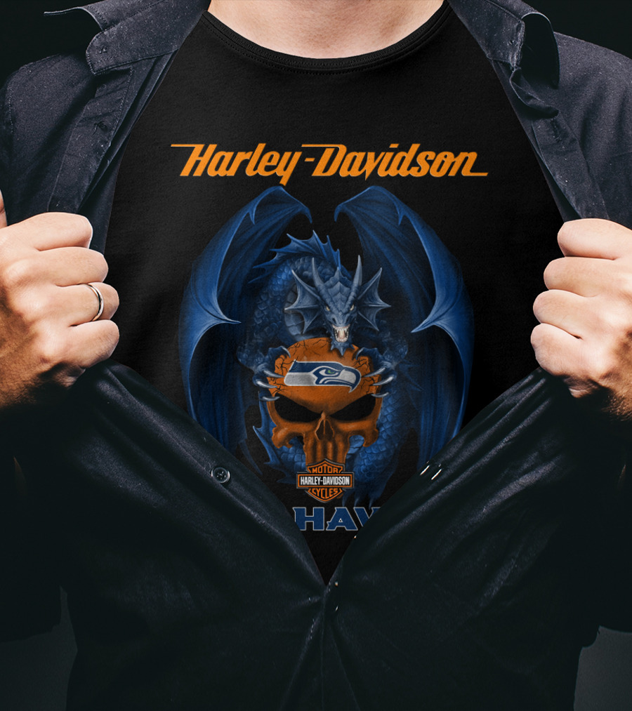 Harley Davidson Motor Cycles Seattle Seahawks Dragon T-Shirt