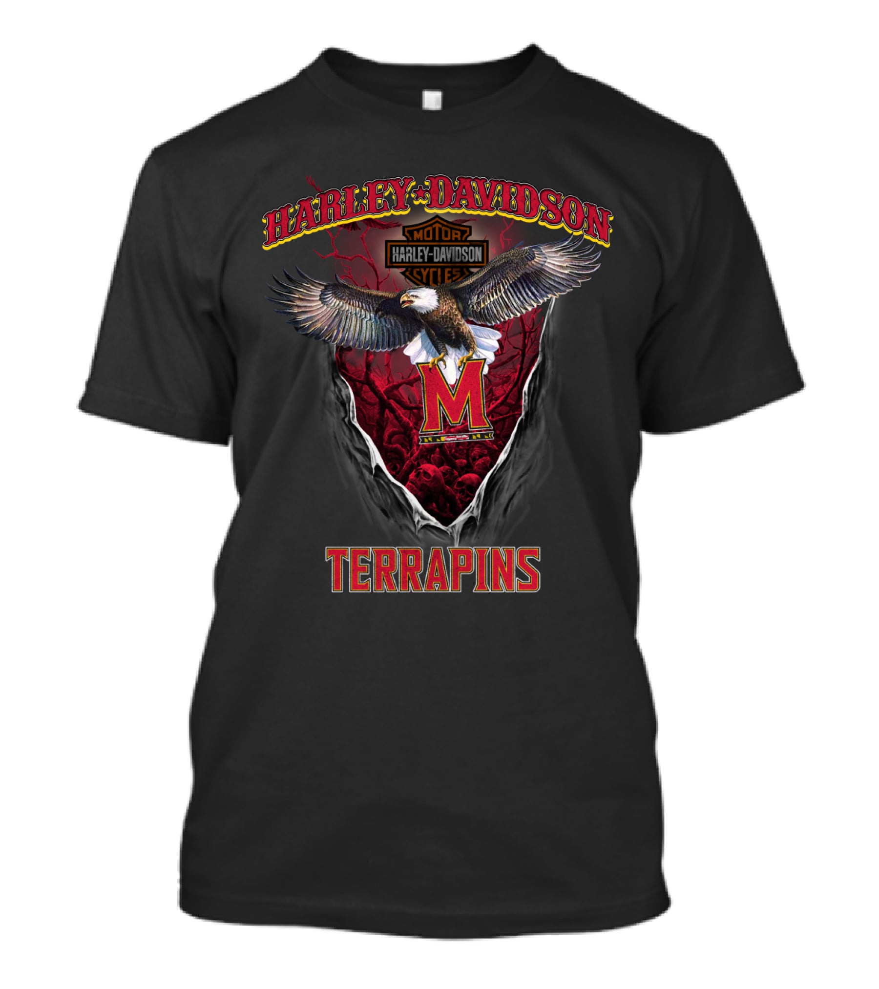 Harley Davidson Motor Cycles Maryland Terrapins Eagle Red T-Shirt