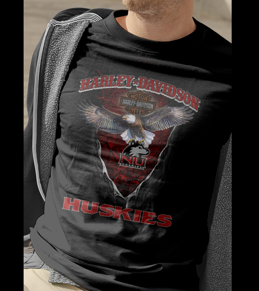 Harley Davidson Motor Northern Illinois Niu Huskies Eagle Badge T-Shirt