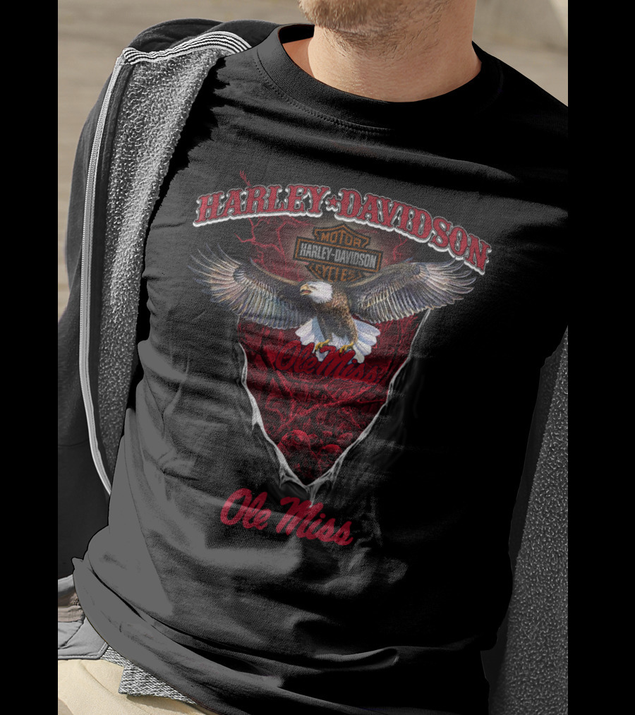 Harley Davidson Motorcycle Ole Miss Rebels Eagle T-Shirt
