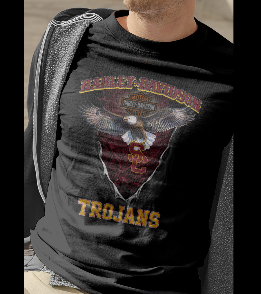 Harley Davidson Usc Trojans Motor Cycles Eagle T-Shirt