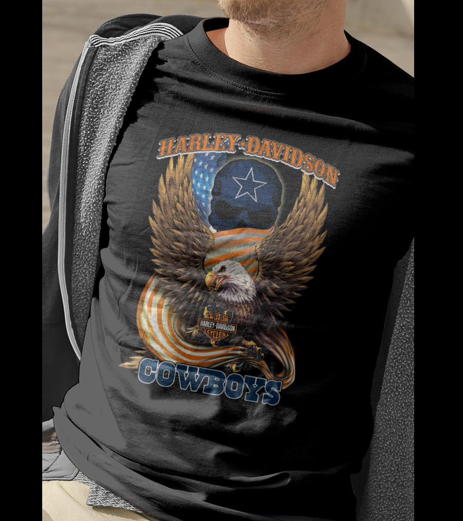 Harley Davidson Cycles Eagle Dallas Cowboys Star Skull T-Shirt