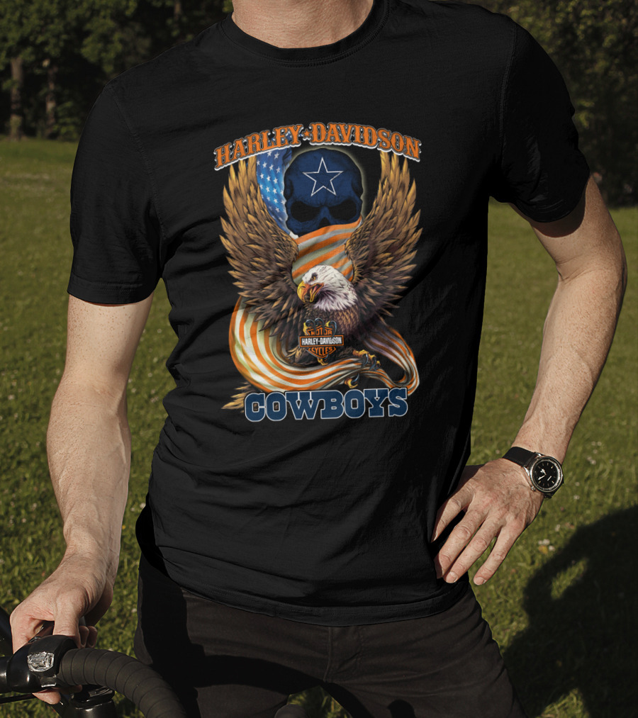 Harley Davidson Cycles Eagle Dallas Cowboys Star Skull T-Shirt
