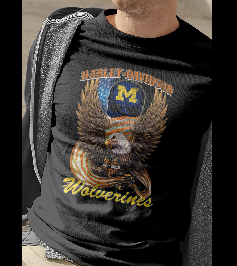 Harley Davidson Michigan Wolverines Eagle And Skull T-Shirt
