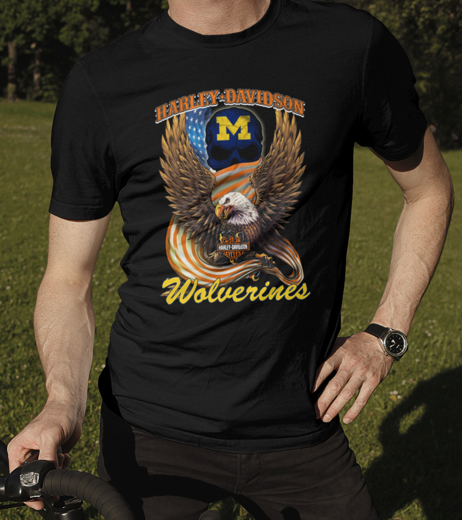 Harley Davidson Michigan Wolverines Eagle And Skull T-Shirt