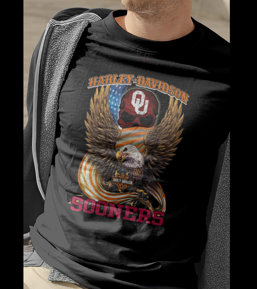 Harley Davidson Oklahoma Sooners Ou American Flag Eagle T-Shirt