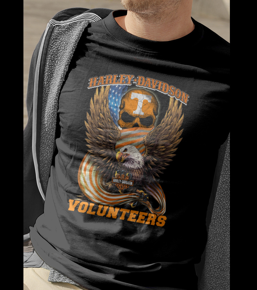 Harley Davidson Tennessee Volunteers Eagle Skull Flag T-Shirt