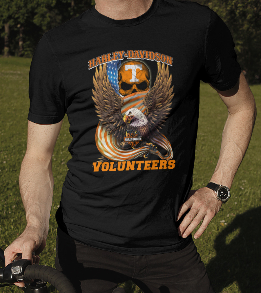 Harley Davidson Tennessee Volunteers Eagle Skull Flag T-Shirt
