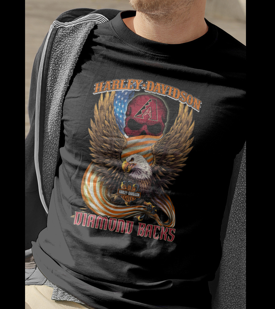 Harley Davidson Arizona Diamondbacks Eagle Usa Flag Skulls T-Shirt