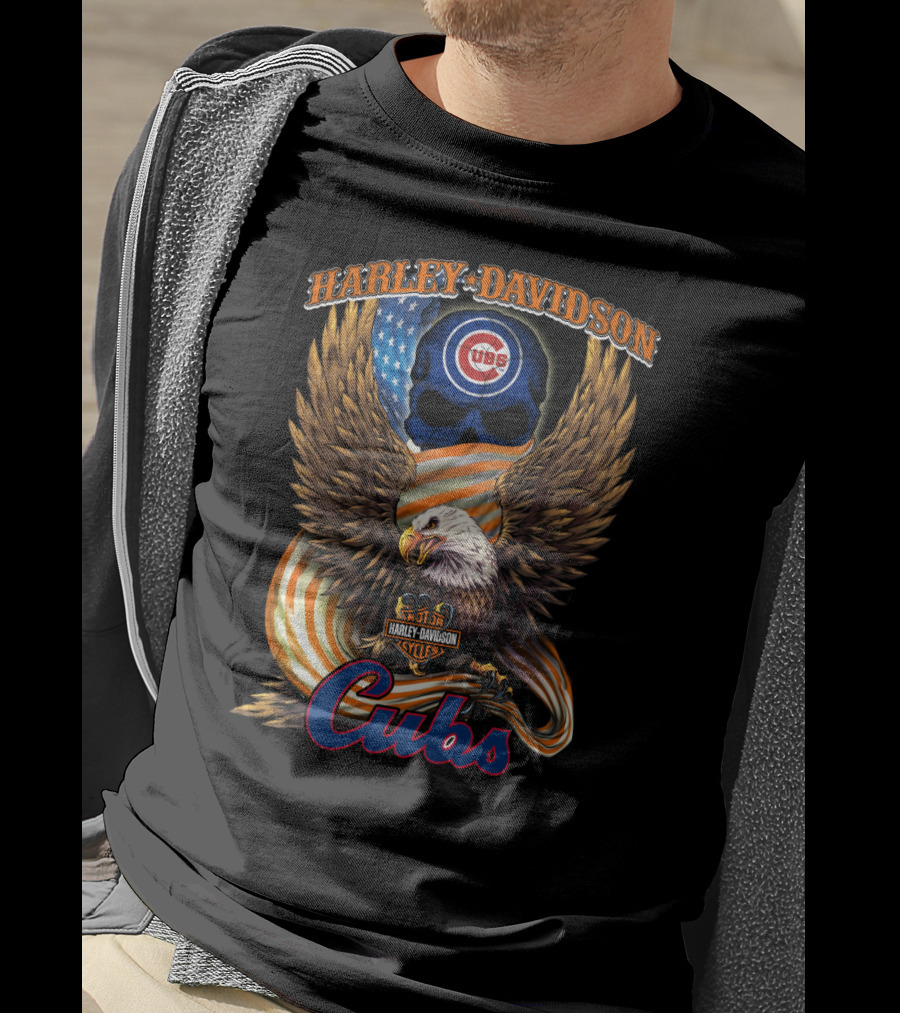 Harley Davidson Chicago Cubs American Eagle Flag T-Shirt
