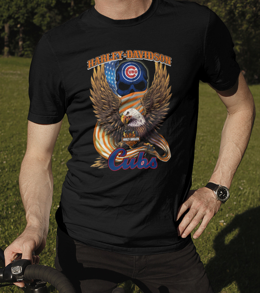 Harley Davidson Chicago Cubs American Eagle Flag T-Shirt