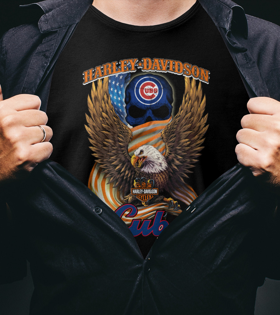 Harley Davidson Chicago Cubs American Eagle Flag T-Shirt