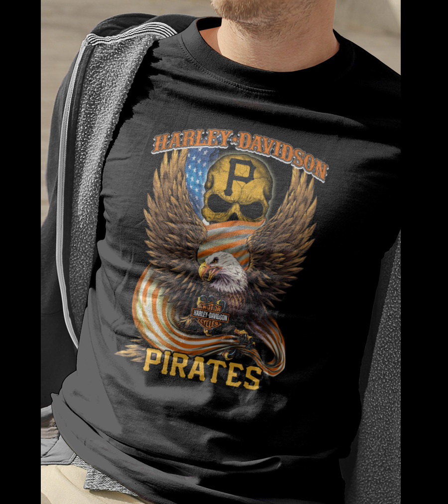 Harley Davidson Cycles Pittsburgh Pirates Eagle Skull T-Shirt