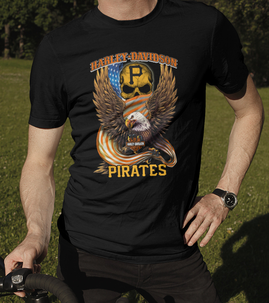 Harley Davidson Cycles Pittsburgh Pirates Eagle Skull T-Shirt