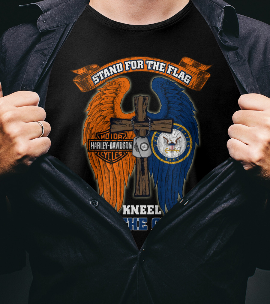 Stand For The Flag Harley Davidson Us Navy Kneel For The Cross T-Shirt