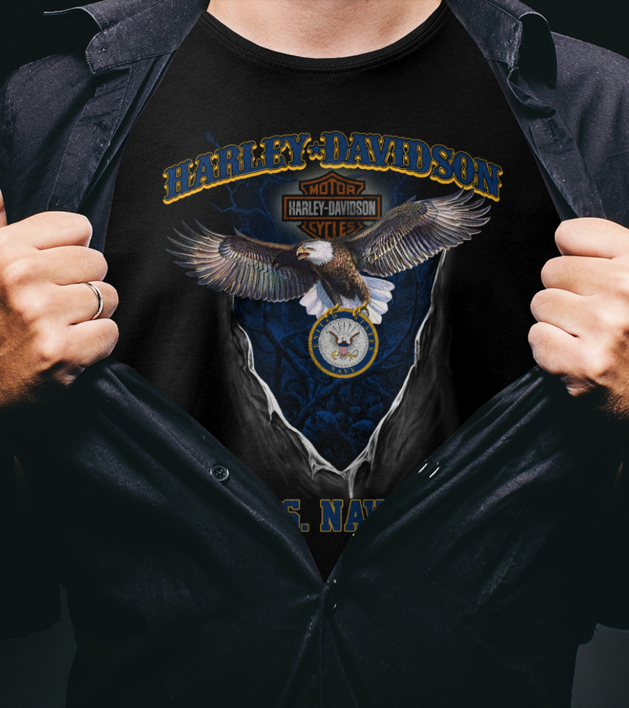 Harley Davidson Motor Cycles Eagle U.s. Navy T-Shirt