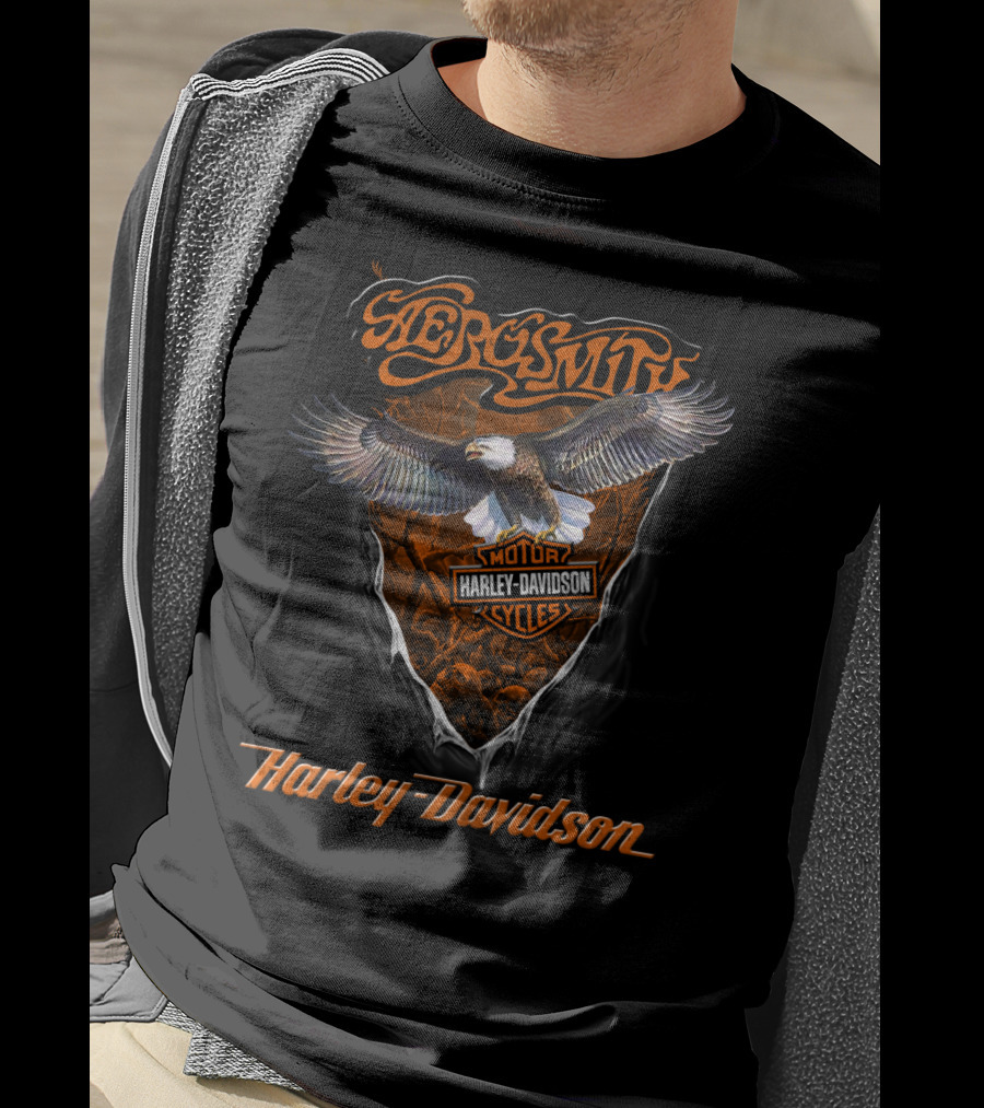 Aerosmith Harley Davidson Motorcycles Eagle Motif T-Shirt